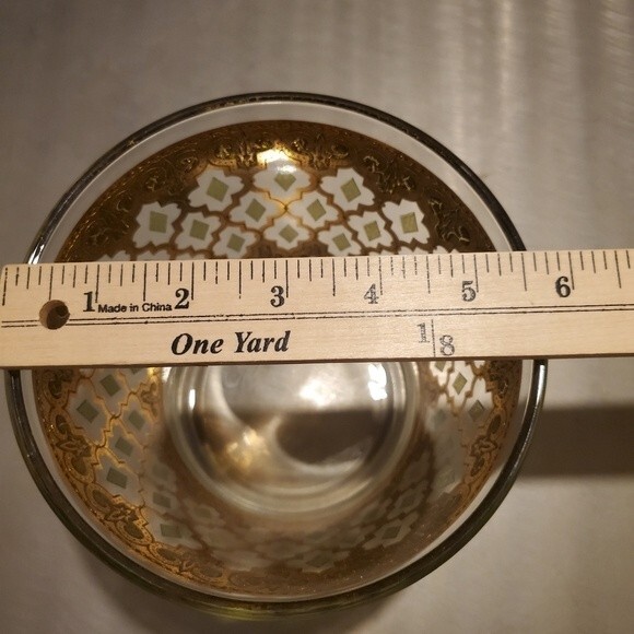 Vintage Culver Valencia 22K Gold Glass Ice Bucket with Green Diamonds MCM - Picture 8 of 11